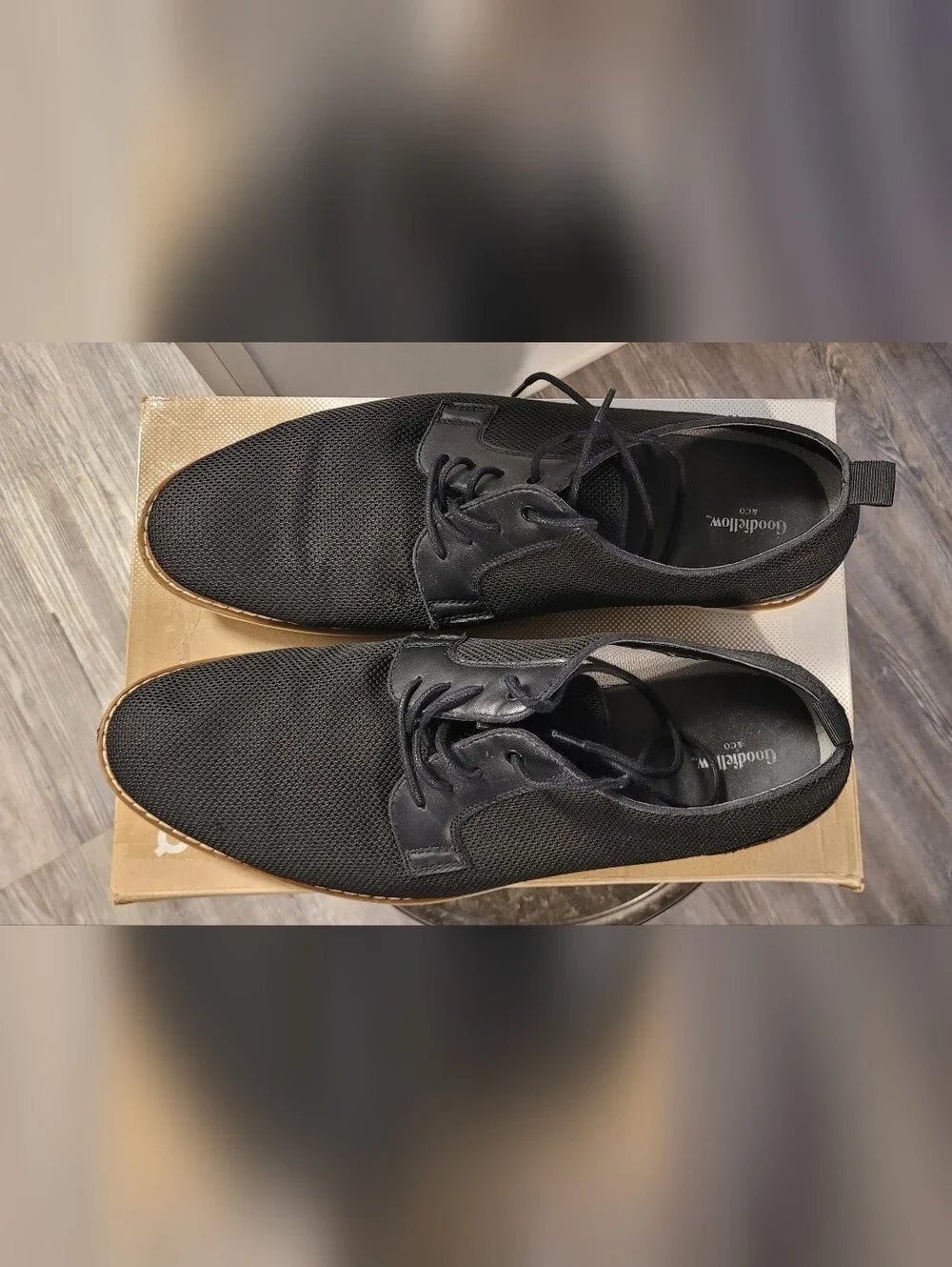 Goodfellow & Co Black Knit Derby Shoes with Tan Trim